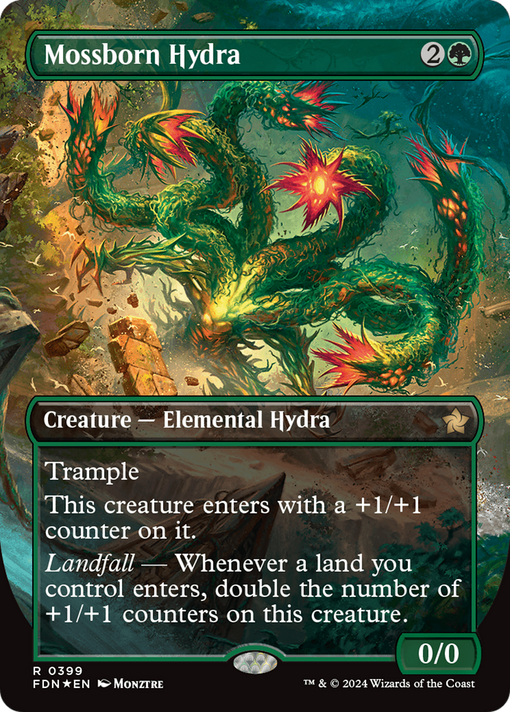 Mossborn Hydra (Borderless) (Mana Foil) [Foundations] | Local Legends