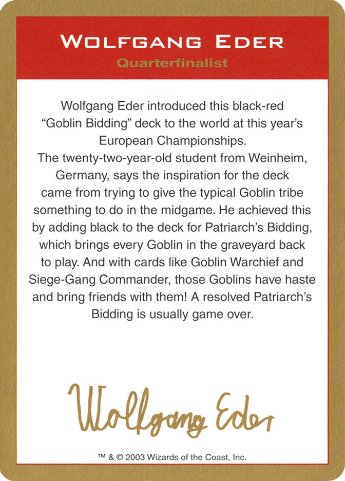 Wolfgang Eder Bio [World Championship Decks 2003] | Golgari Games