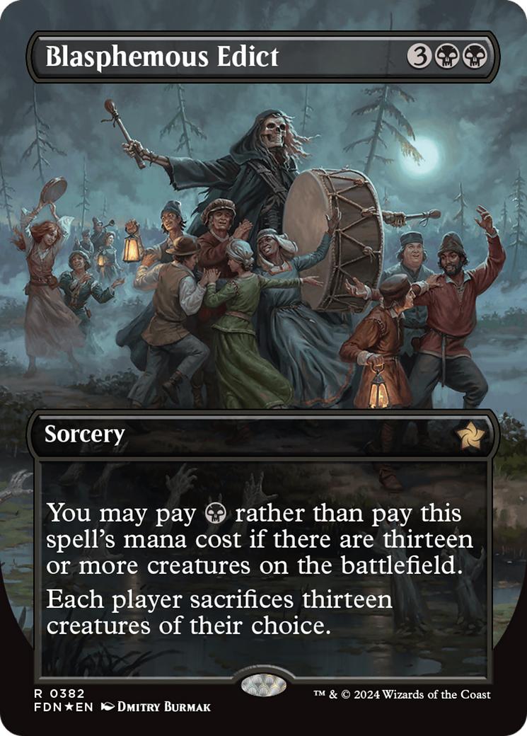 Blasphemous Edict (Borderless) (Mana Foil) [Foundations] | Local Legends