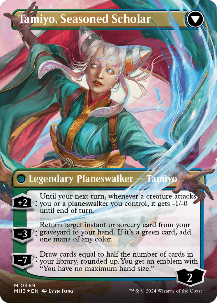 Tamiyo, Inquisitive Student // Tamiyo, Seasoned Scholar (Borderless) (Textured Foil) [Modern Horizons 3] | Golgari Games