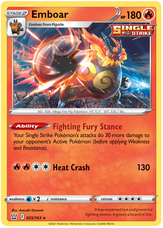 Emboar (025/163) [Sword & Shield: Battle Styles] | Golgari Games