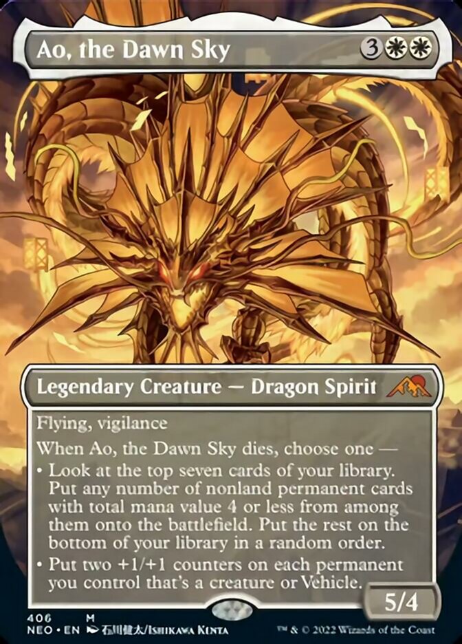 Ao, the Dawn Sky (Borderless Alternate Art) [Kamigawa: Neon Dynasty] | Golgari Games