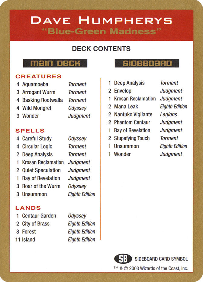 Dave Humpherys Decklist [World Championship Decks 2003] | Local Legends