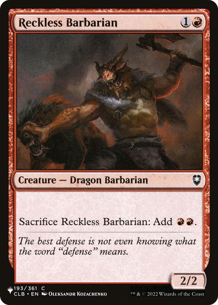 Reckless Barbarian [The List Reprints] | Golgari Games