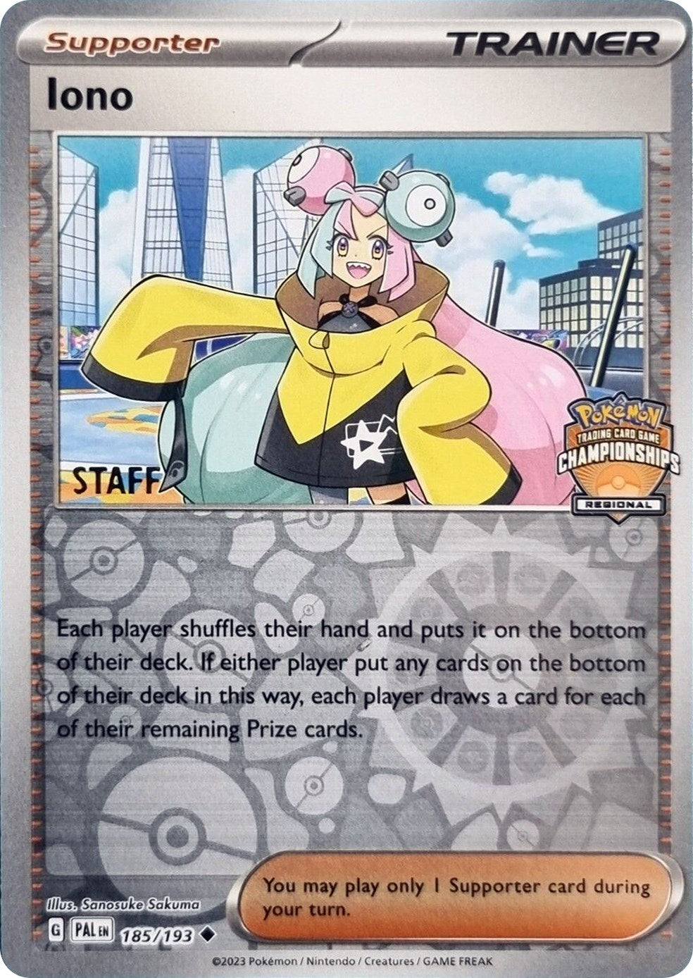 Iono (185/193) (Regional Championships Promo Staff) [League & Championship Cards] | Local Legends