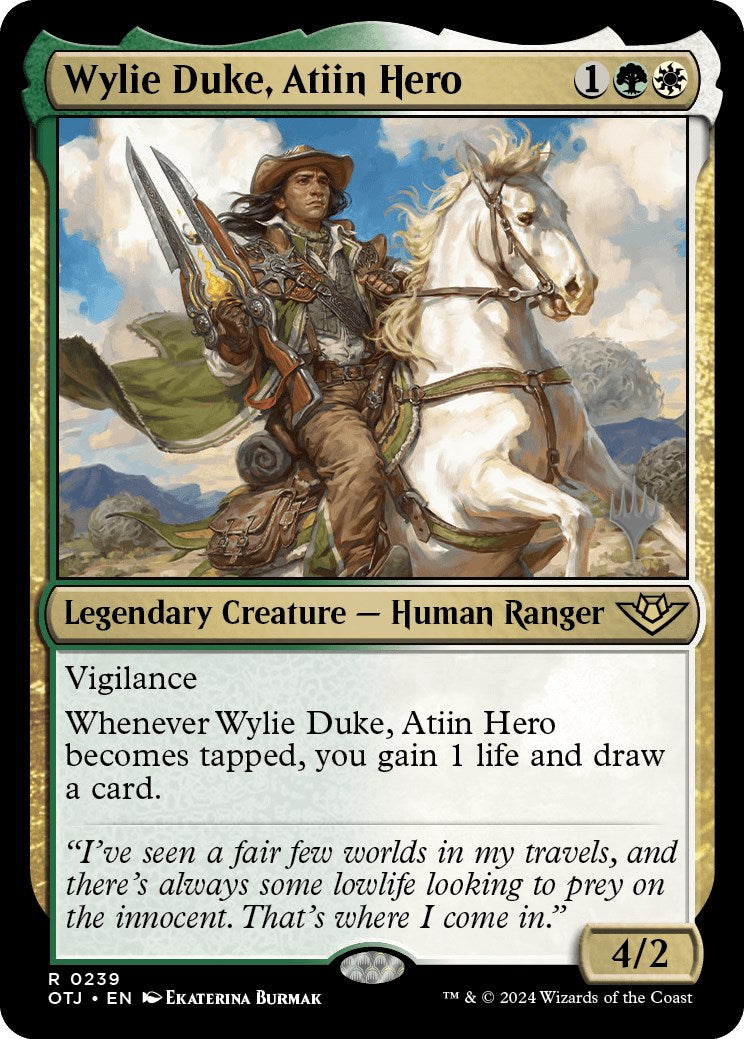 Wylie Duke, Atiin Hero (Promo Pack) [Outlaws of Thunder Junction Promos] | Golgari Games