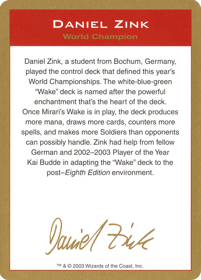 Daniel Zink Bio [World Championship Decks 2003] | Local Legends