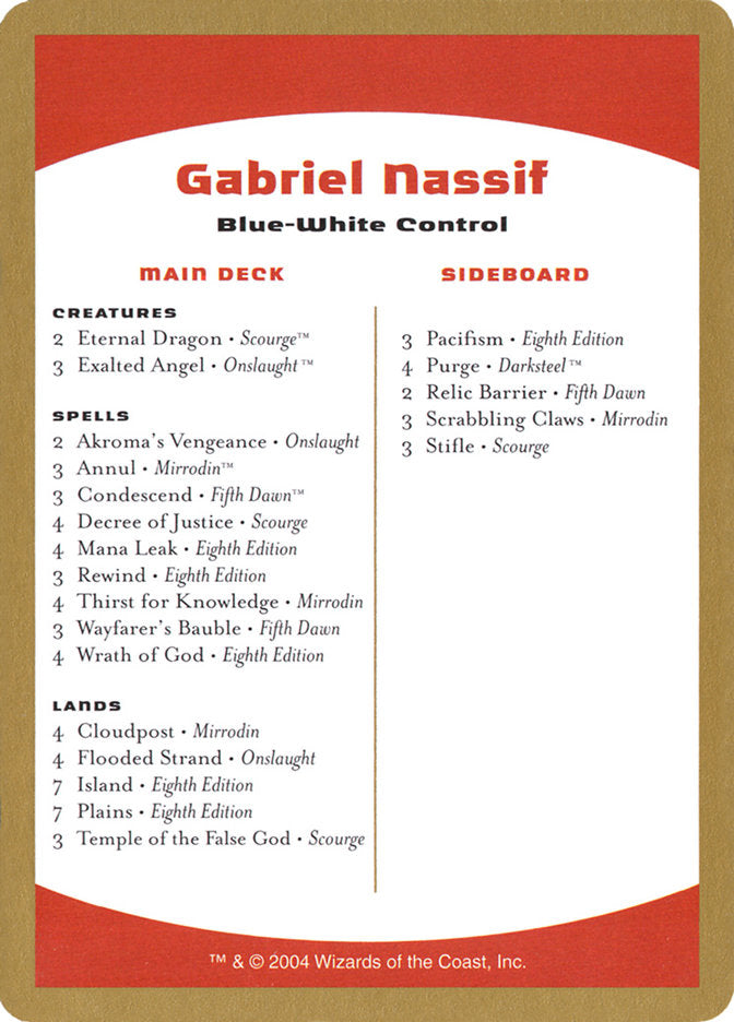 Gabriel Nassif Decklist [World Championship Decks 2004] | Local Legends