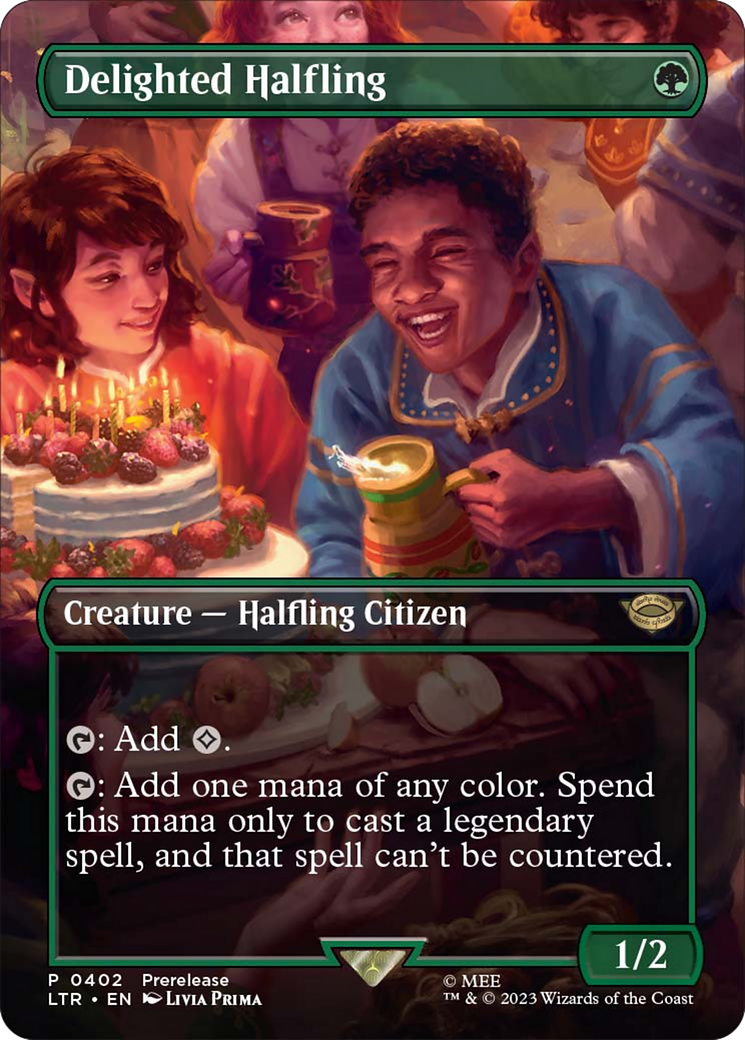 Delighted Halfling (Borderless Alternate Art) [The Lord of the Rings: Tales of Middle-Earth] | Golgari Games