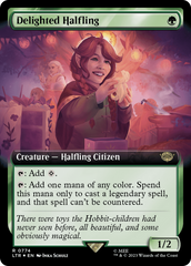 Delighted Halfling (Extended Art) (Surge Foil) [The Lord of the Rings: Tales of Middle-Earth] | Golgari Games