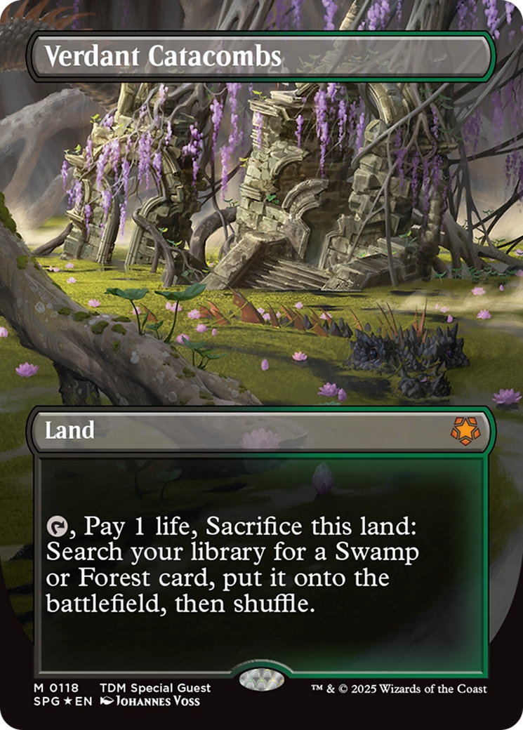 Verdant Catacombs (Borderless) (Dragonscale Foil) [Tarkir: Dragonstorm Special Guests] | Local Legends
