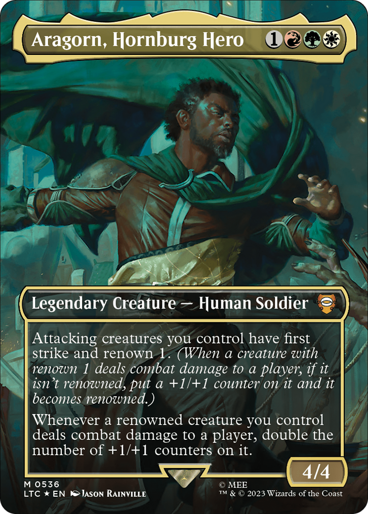 Aragorn, Hornburg Hero (Borderless) (Surge Foil) [The Lord of the Rings: Tales of Middle-Earth Commander] | Local Legends