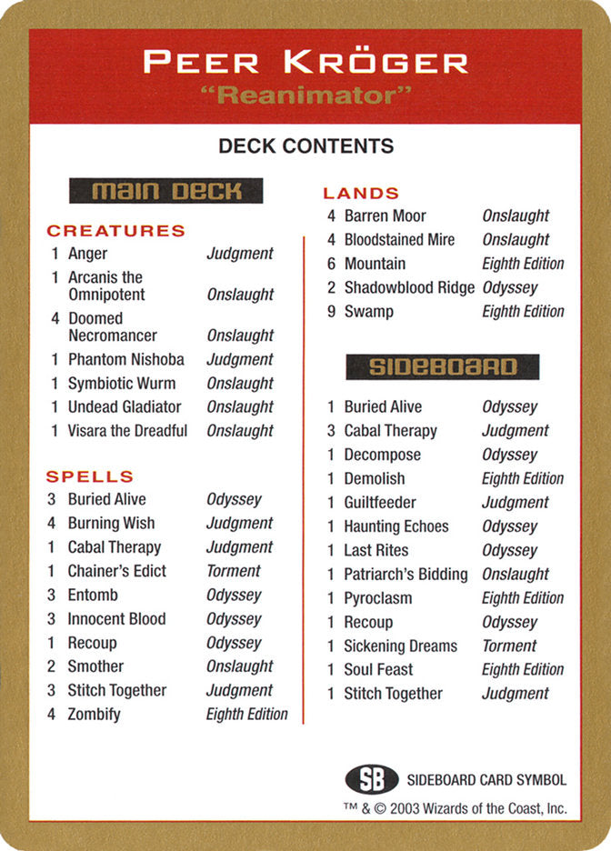 Peer Kroger Decklist [World Championship Decks 2003] | Golgari Games