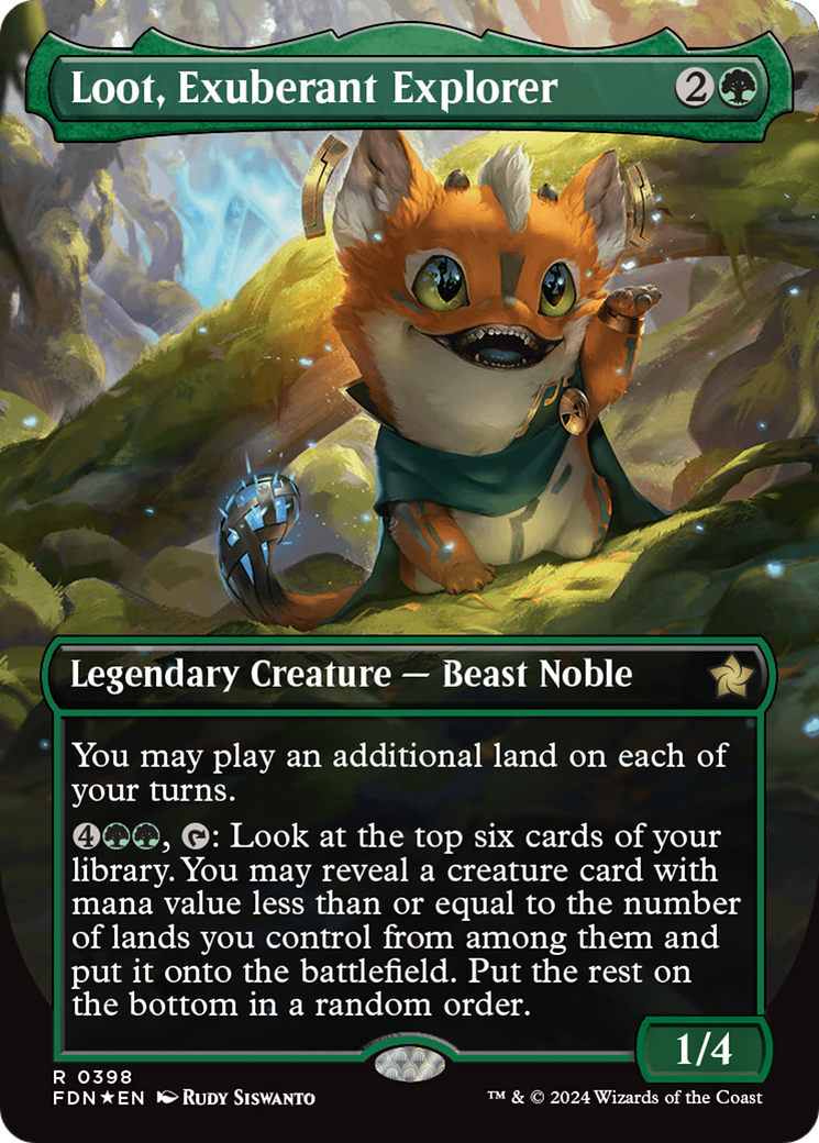 Loot, Exuberant Explorer (Borderless) (Mana Foil) [Foundations] | Golgari Games