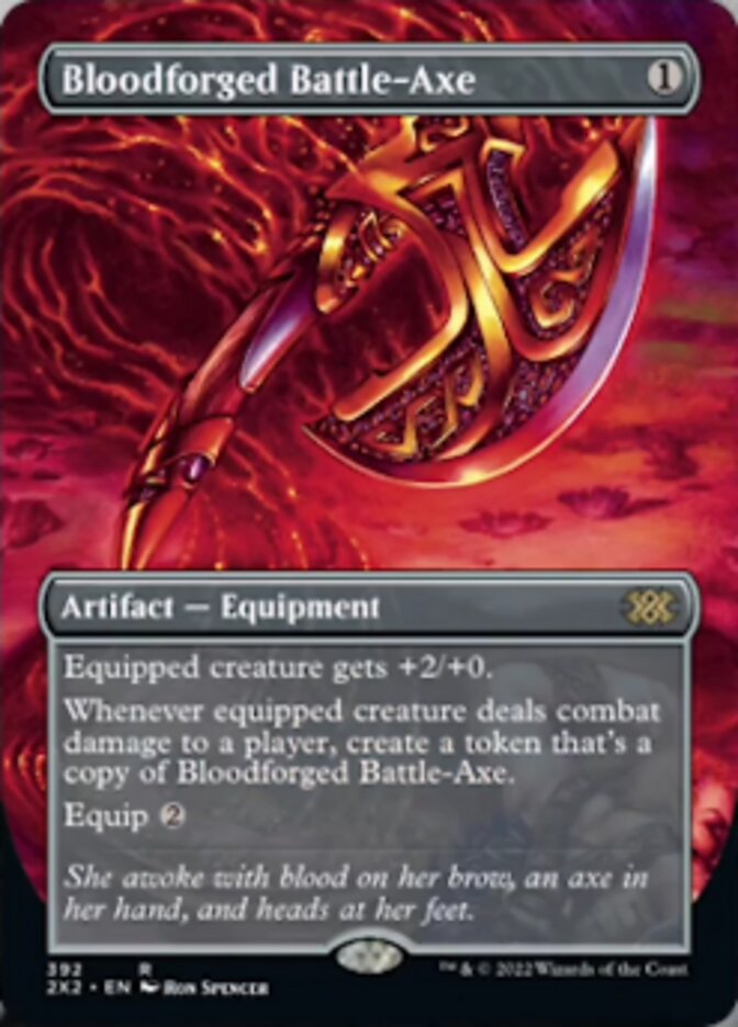 Bloodforged Battle-Axe (Borderless Alternate Art) [Double Masters 2022] | Local Legends
