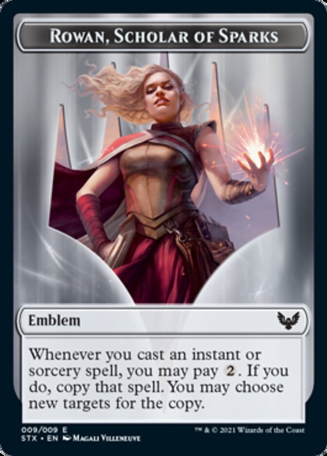 Elemental // Rowan, Scholar of Sparks Emblem Double-Sided Token [Strixhaven: School of Mages Tokens] | Local Legends