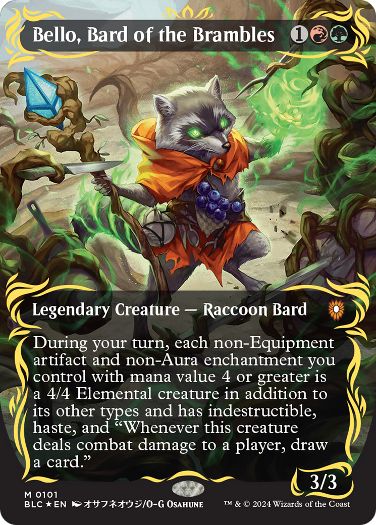 Bello, Bard of the Brambles (Borderless) (Raised Foil) [Bloomburrow Commander] | Golgari Games