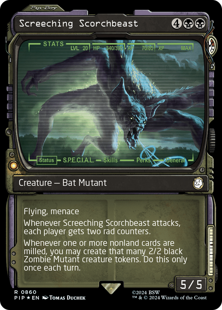 Screeching Scorchbeast (Showcase) (Surge Foil) [Fallout] | Local Legends