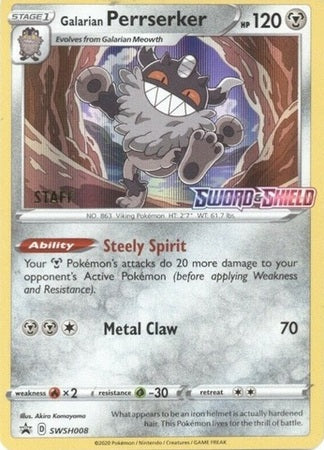 Galarian Perrserker (SWSH008) (Staff Prerelease Promo) [Sword & Shield: Black Star Promos] | Local Legends