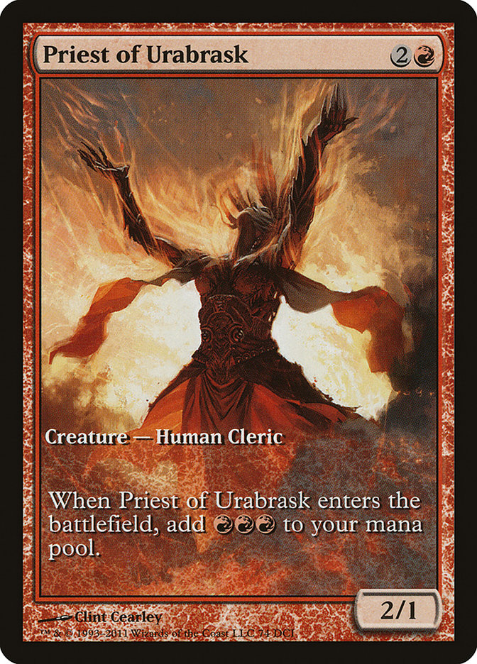 Priest of Urabrask (Game Day) (Extended Art) [New Phyrexia Promos] | Local Legends
