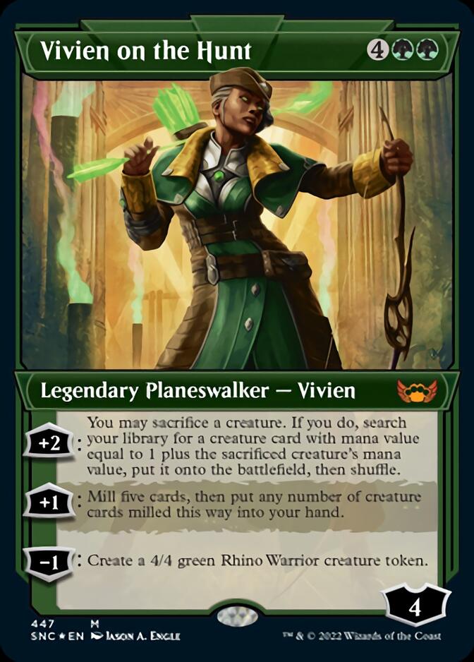 Vivien on the Hunt (Showcase Art Deco Foil Etched) [Streets of New Capenna] | Golgari Games