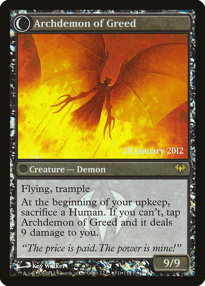 Ravenous Demon // Archdemon of Greed [Dark Ascension Prerelease Promos] | Golgari Games