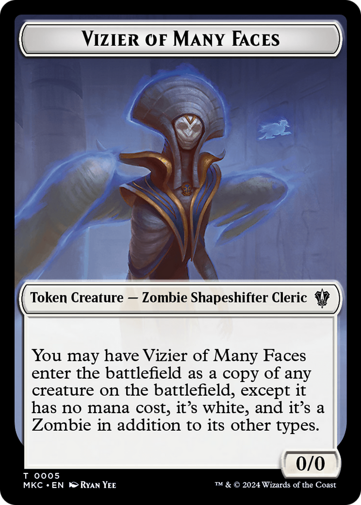 Vizier of Many Faces // Zombie Double-Sided Token [Murders at Karlov Manor Commander Tokens] | Golgari Games