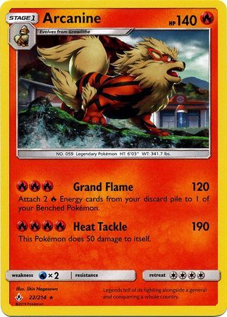 Arcanine (22/214) (Cosmos Holo) [Sun & Moon: Unbroken Bonds] | Golgari Games