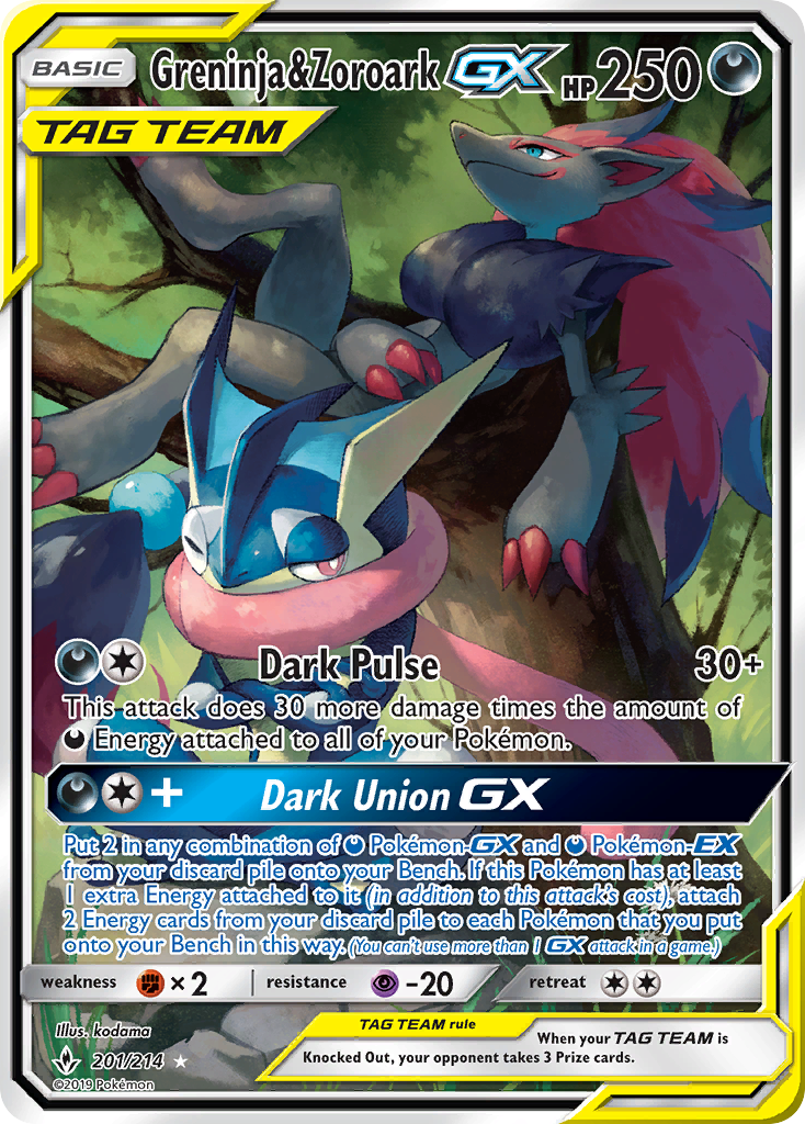 Greninja & Zoroark GX (201/214) [Sun & Moon: Unbroken Bonds] | Golgari Games