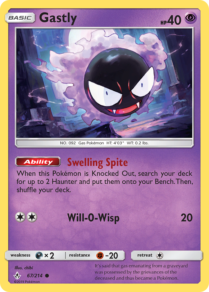 Gastly (67/214) [Sun & Moon: Unbroken Bonds] | Golgari Games