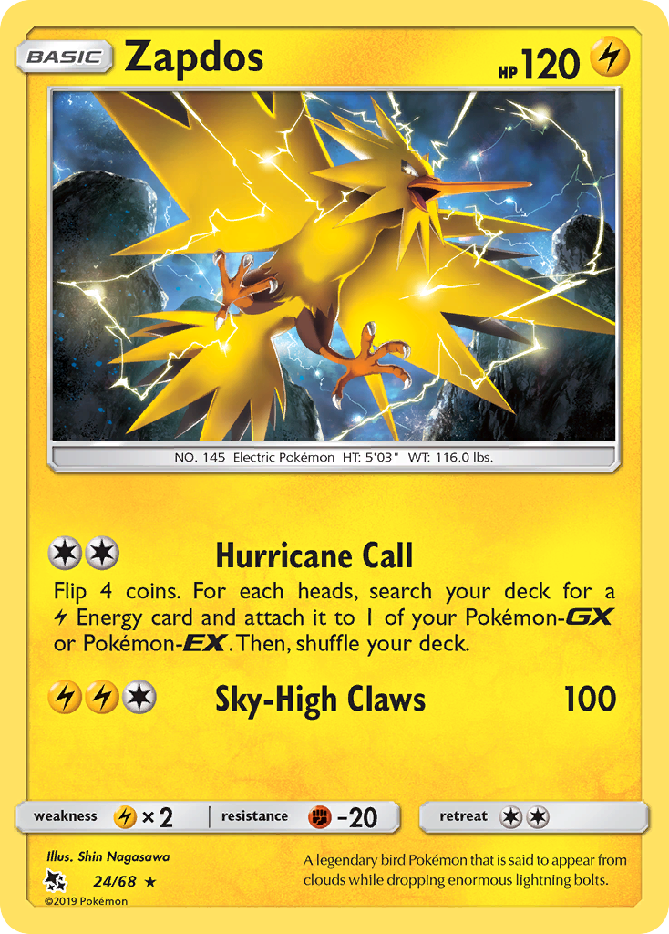 Zapdos (24/68) [Sun & Moon: Hidden Fates] | Golgari Games