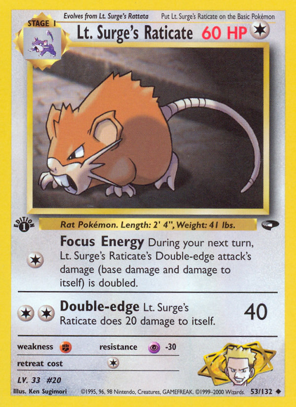 Lt. Surge's Raticate (53/132) [Gym Challenge 1st Edition] | Golgari Games