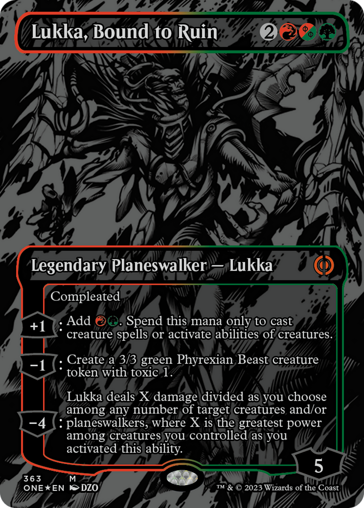 Lukka, Bound to Ruin (Oil Slick Raised Foil) [Phyrexia: All Will Be One] | Golgari Games