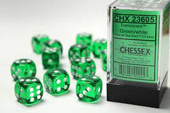 Chessex 16mm D6 Dice Block - 12 Dice Set -Translucent | Golgari Games