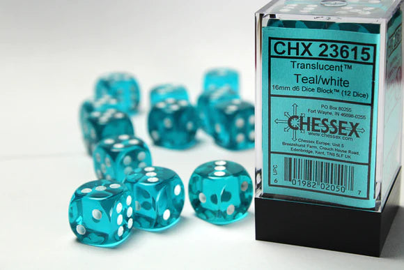 Chessex 16mm D6 Dice Block - 12 Dice Set -Translucent | Golgari Games