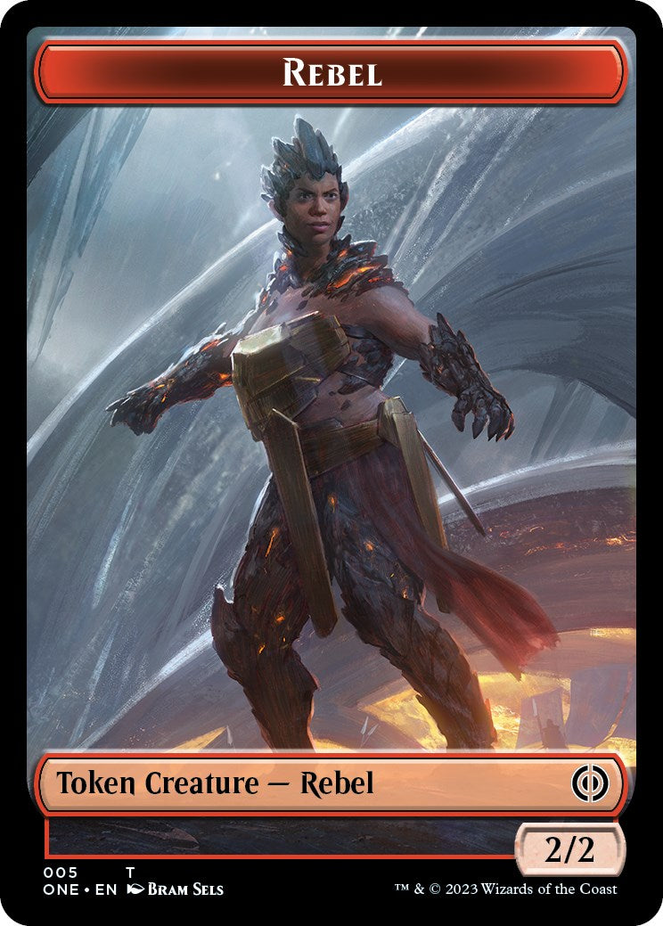 Rebel // Goblin Double-Sided Token [Phyrexia: All Will Be One Commander Tokens] | Golgari Games