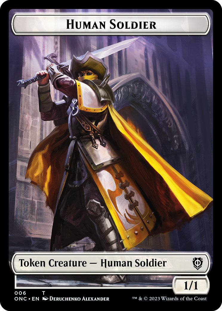 Human Soldier // Elephant Double-Sided Token [Phyrexia: All Will Be One Commander Tokens] | Golgari Games