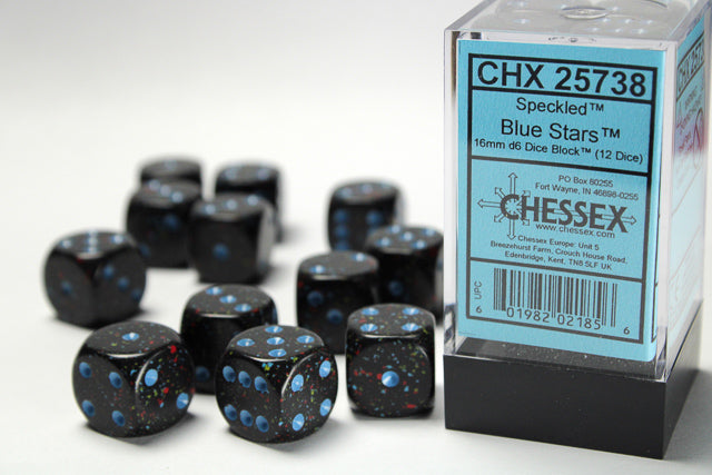 Chessex 16mm D6 Dice Block - 12 Dice Set -Spackled | Golgari Games