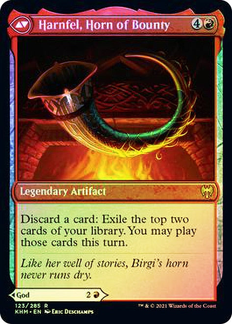 Birgi, God of Storytelling // Harnfel, Horn of Bounty [Kaldheim Prerelease Promos] | Golgari Games