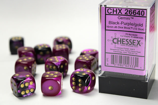 Chessex 16mm D6 Dice Block - 12 Dice Set -Gemini | Golgari Games