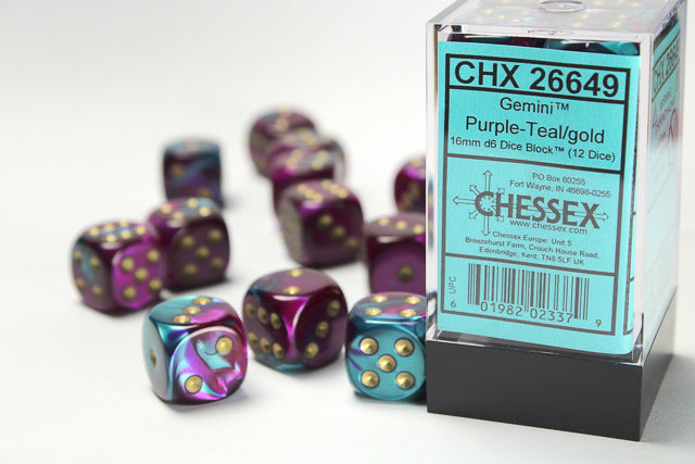 Chessex 16mm D6 Dice Block - 12 Dice Set -Gemini | Golgari Games