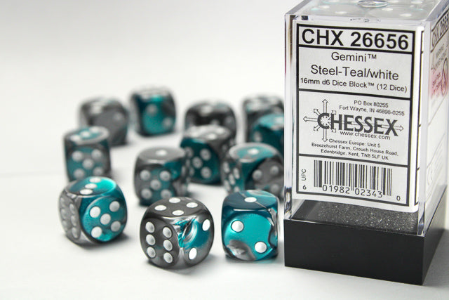 Chessex 16mm D6 Dice Block - 12 Dice Set -Gemini | Golgari Games