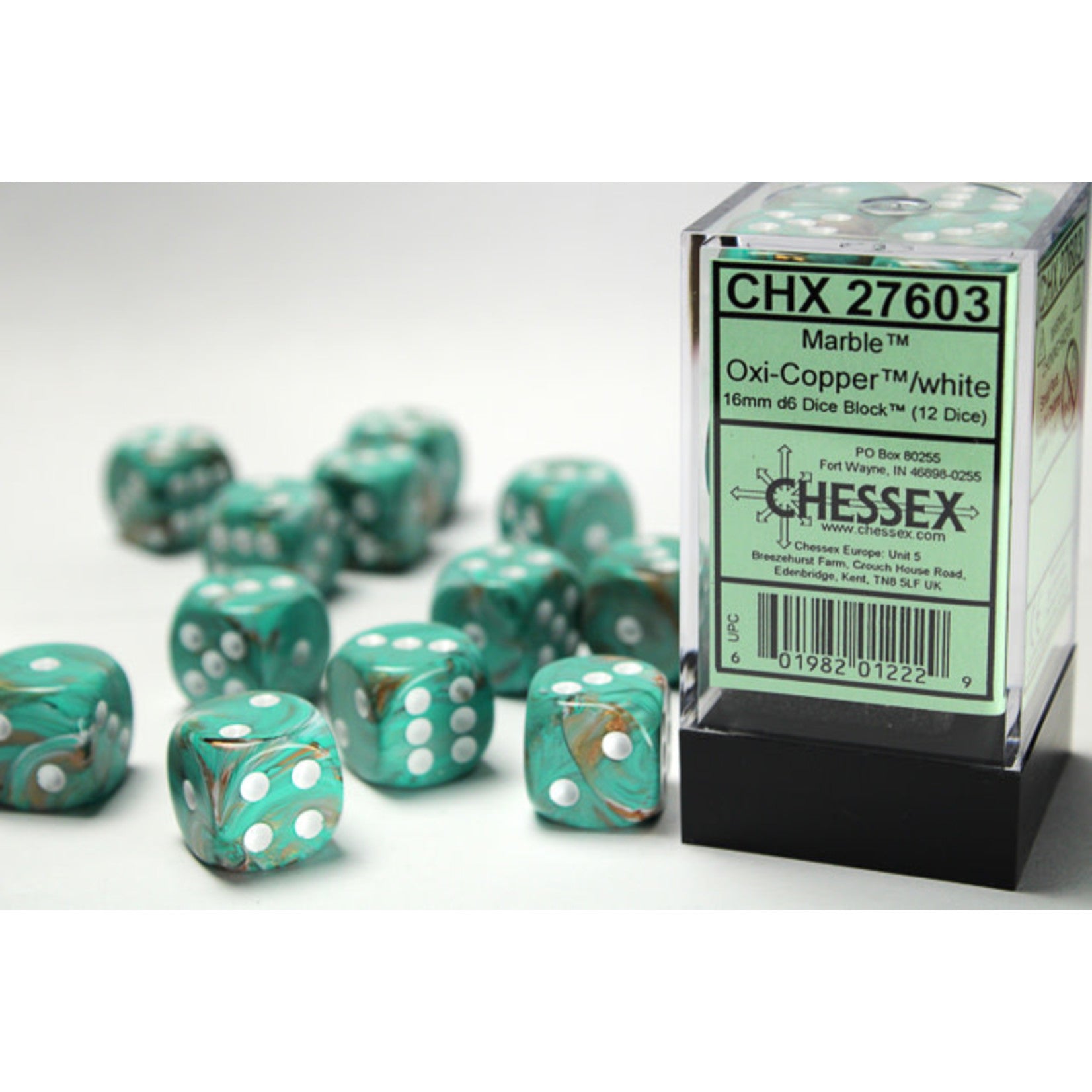 Chessex 16mm D6 Dice Block - 12 Dice Set - Marble | Golgari Games