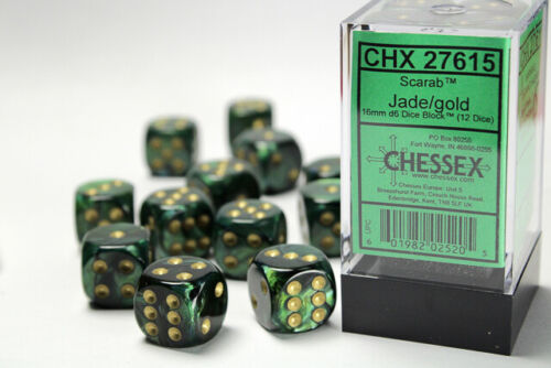 Chessex 16mm D6 Dice Block - 12 Dice Set -Scarab | Golgari Games