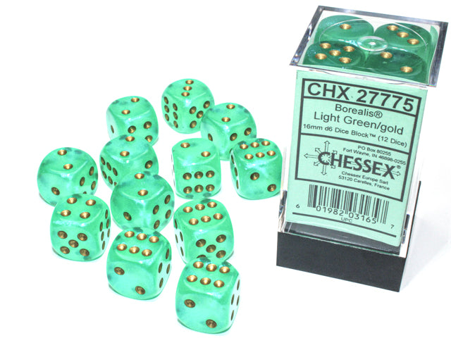 Chessex 16mm D6 Dice Block - 12 Dice Set -Borealis | Golgari Games