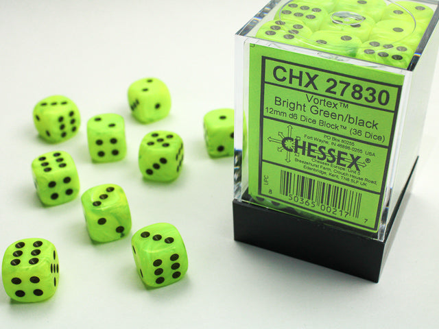 Chessex 12mm D6 Dice Block - 36 Dice Set -Vortex | Local Legends