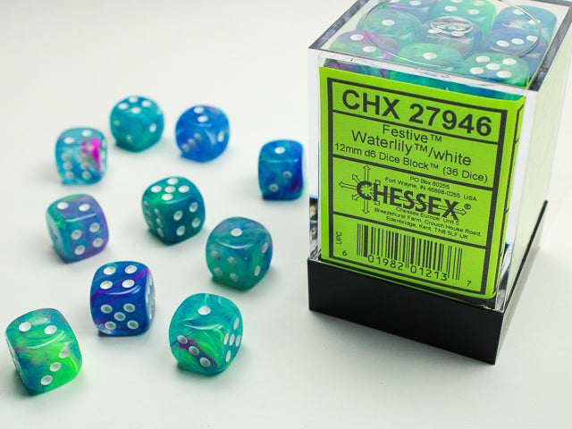 Chessex 12mm D6 Dice Block - 36 Dice Set -Festive | Golgari Games