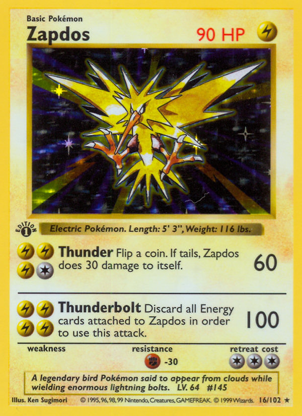 Zapdos (16/102) (Shadowless) [Base Set 1st Edition] | Golgari Games