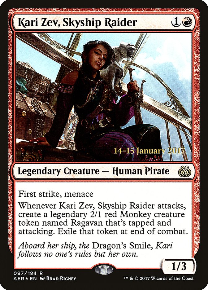 Kari Zev, Skyship Raider [Aether Revolt Prerelease Promos] | Golgari Games