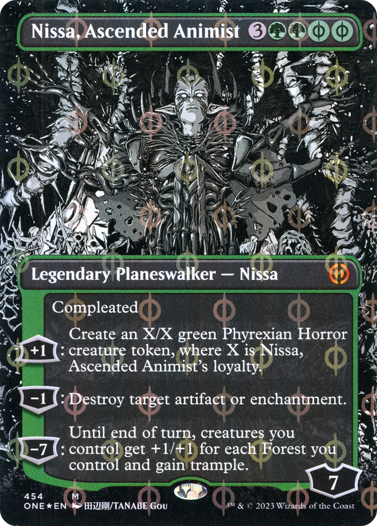 Nissa, Ascended Animist (Borderless Manga Step-and-Compleat Foil) [Phyrexia: All Will Be One] | Golgari Games